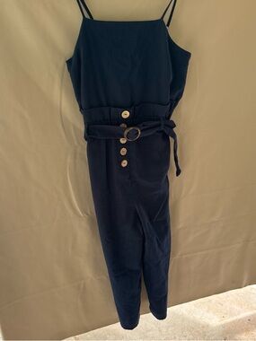 Women’s Navy Button-Front Belted Jumpsuit